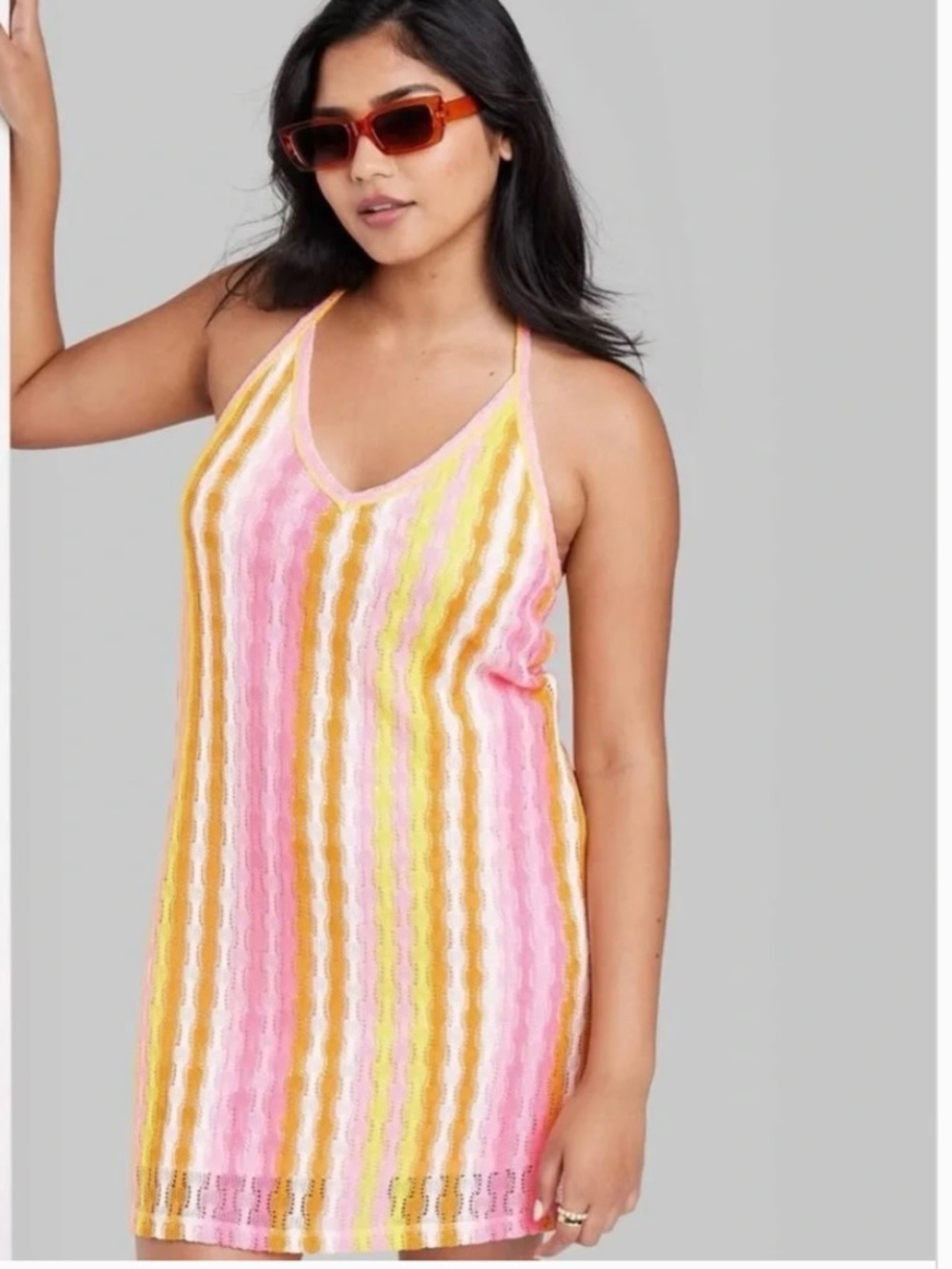 NWT Wild Fable Crochet Stripe Halter Mini Dress/Size M